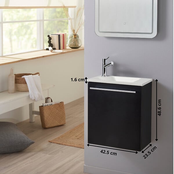 GODART - Pack lave-mains Noir Mat avec vasque design blanche - Robinetterie Eau froide à gauche - L.42.5 X H. 48.6 cm - Hanos - large