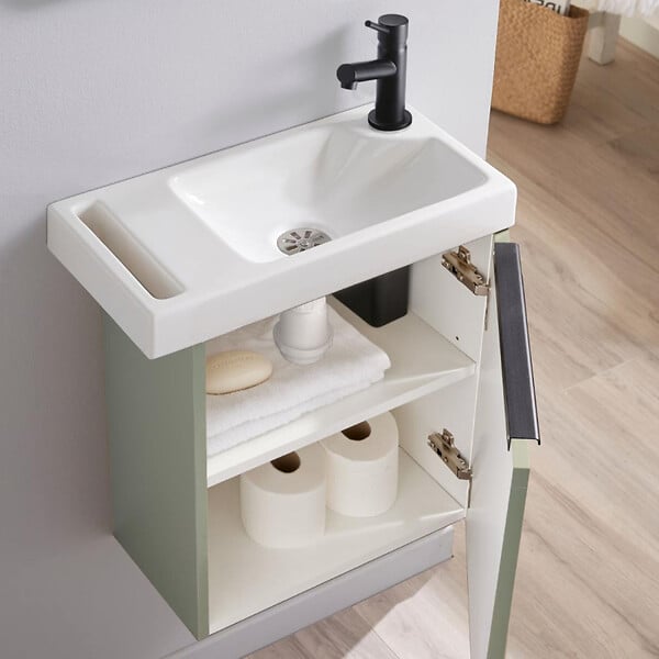 GODART - Meuble lave-mains Vert avec poignée noire et porte serviette - robinet eau froide à droite - L.48 X H. 52.5 cm - Houston 2 - large