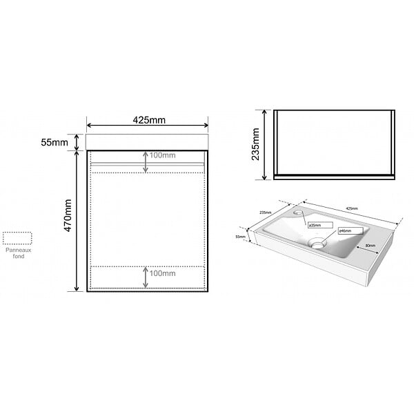 GODART - Pack meuble lave mains Hamac oak et noir + robinetterie eau froide noir - large