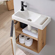 GODART - Pack lave-mains Meuble Bois Strié avec Poignée noire et porte serviette - robinetterie eau froide à gauche - L.48XH.52.5 cm - vignette