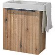 GODART - Pack lave-mains Meuble Bois Strié avec Poignée noire et porte serviette - robinetterie eau froide à gauche - L.48XH.52.5 cm - vignette