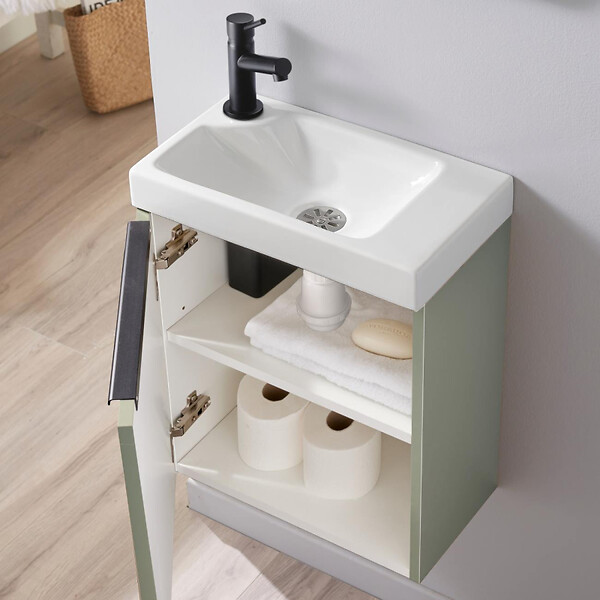 GODART - Pack lave-mains Vert avec poignée noire et vasque - Mitigeur à gauche - L.42.5 X H. 52.5 cm - Hamac 2 - large
