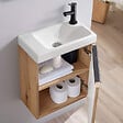 GODART - Pack lave-mains Meuble Bois Strié avec Poignée noire et porte serviette - robinetterie eau froide à droite - L.48XH.52.5 cm - vignette