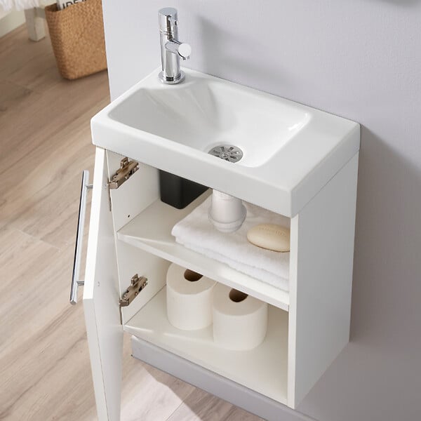 GODART - Pack lave-mains Blanc mat - Mitigeur à gauche - L.42.5 X H. 52.5 cm - Hamac 2 - large