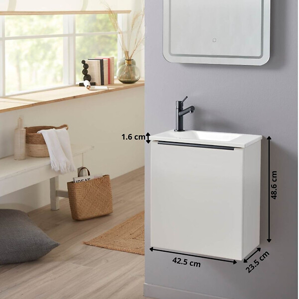 GODART - Pack lave-mains Blanc Mat et poignée noire avec lave-mains extra fin - Robinet Eau froide à gauche -L.42.5 X H.48.6cm - Hanos - large
