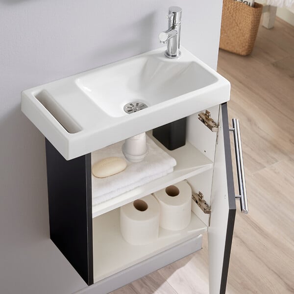 GODART - Pack lave-mains Noir Mat avec porte serviette - robinetterie eau froide à droite - L.48 X H. 52.5 cm - Houston 2 - large