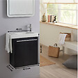 GODART - Pack lave-mains Noir Mat avec porte serviette - robinetterie eau froide à droite - L.48 X H. 52.5 cm - Houston 2 - vignette