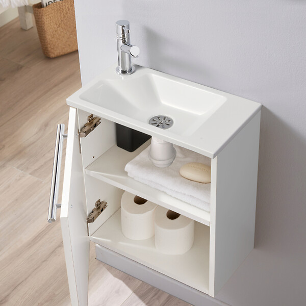 GODART - Pack lave-mains Blanc mat avec lave-mains extra fin blanc - Mitigeur à gauche - L.42.5 X H. 48.6 cm - Hanos - large
