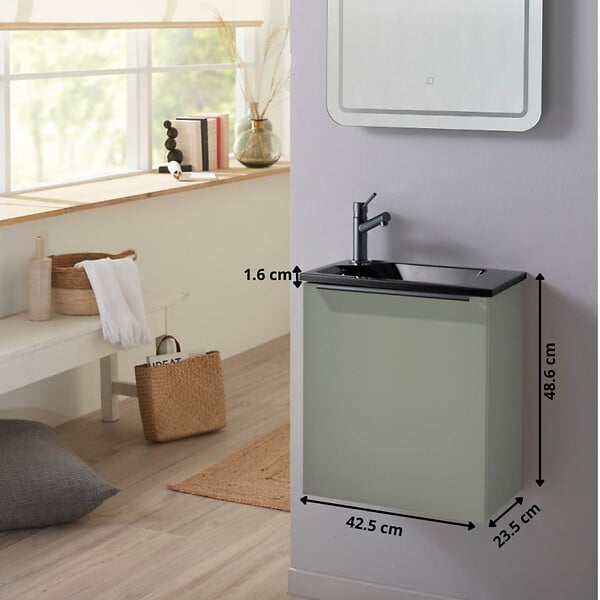 GODART - Pack lave-mains Vert et poignée noire avec lave-mains extra fin noir - Robinet Eau froide à gauche -L.42.5 X H.48.6cm - large
