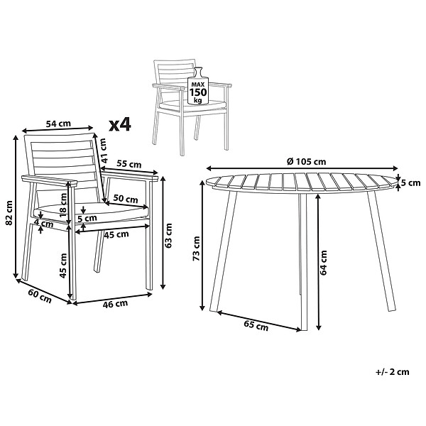 BELIANI - Salle à manger de jardin 4 places CAVOLI Beige Métal avec coussins - large