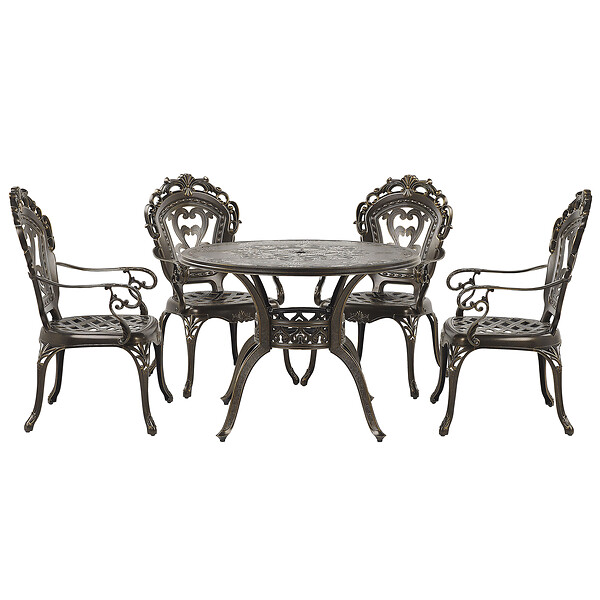 BELIANI - Salle à manger de jardin 4 places SAPRI Marron foncé Métal avec coussins - large