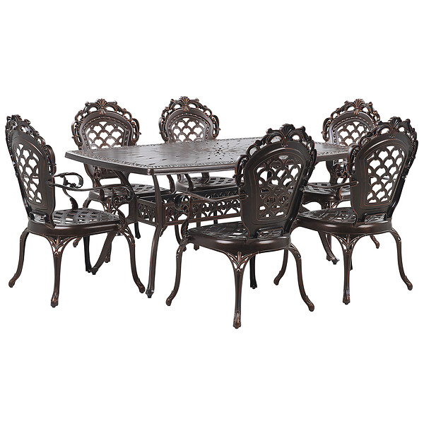 BELIANI - Salle à manger de jardin 6 places LIZZANO Marron foncé Métal avec coussins - large