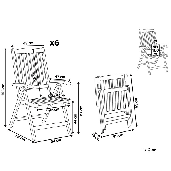 BELIANI - Lot de 6 chaises de jardin JAVA Acacia Marron clair - large