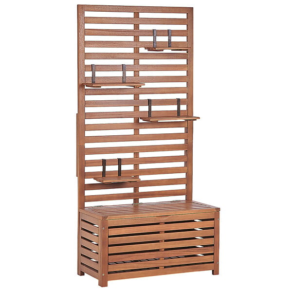 BELIANI - Banc de jardin avec étagère murale MATINO Acacia 170 cm 80 cm Marron - large