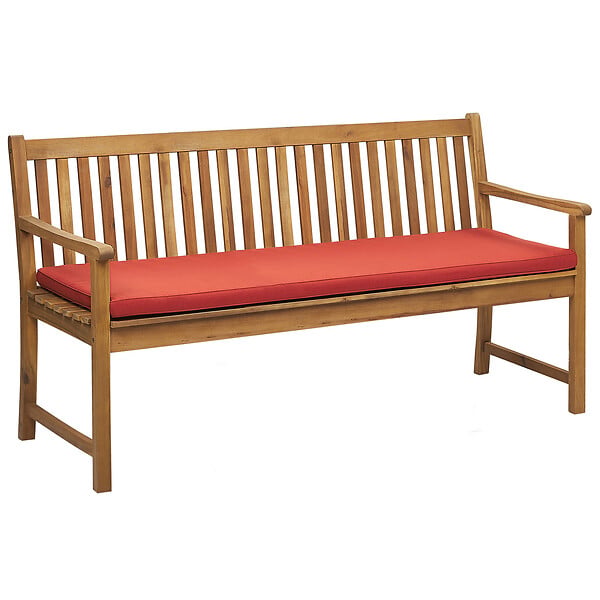 BELIANI - Banc avec coussin d'assise VIVARA 160 cm Bois d'acacia certifié Frêne clair Rouge foncé - large