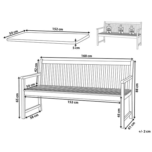 BELIANI - Banc avec coussin d'assise VIVARA 160 cm Bois d'acacia certifié Bleu marine - large
