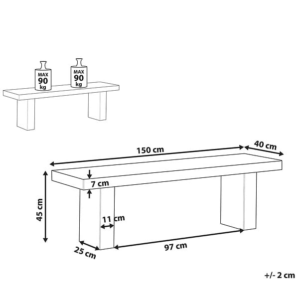 BELIANI - Banc de jardin TARANTO 150 cm Béton Gris - large