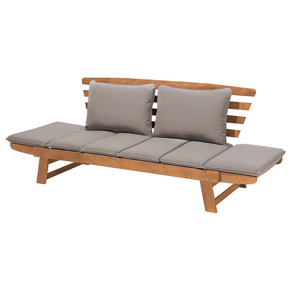 BELIANI - Banc avec coussin d'assise PORTICI 210 cm Bois d'eucalyptus Marron clair/taupe - large