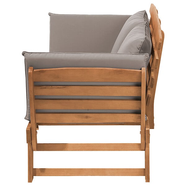 BELIANI - Banc avec coussin d'assise PORTICI 210 cm Bois d'eucalyptus Marron clair/taupe - large
