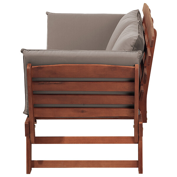 BELIANI - Banc avec coussin d'assise PORTICI 210 cm Bois d'eucalyptus Marron foncé/taupe - large