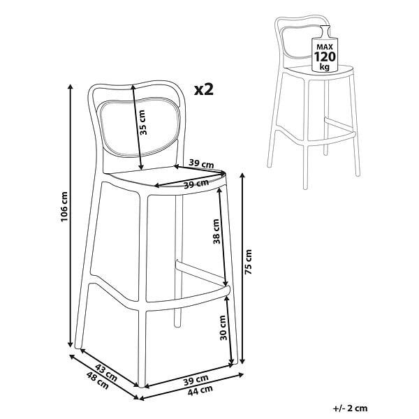 BELIANI - Lot de 2 chaises de bar de jardin CELLENO Noir - large
