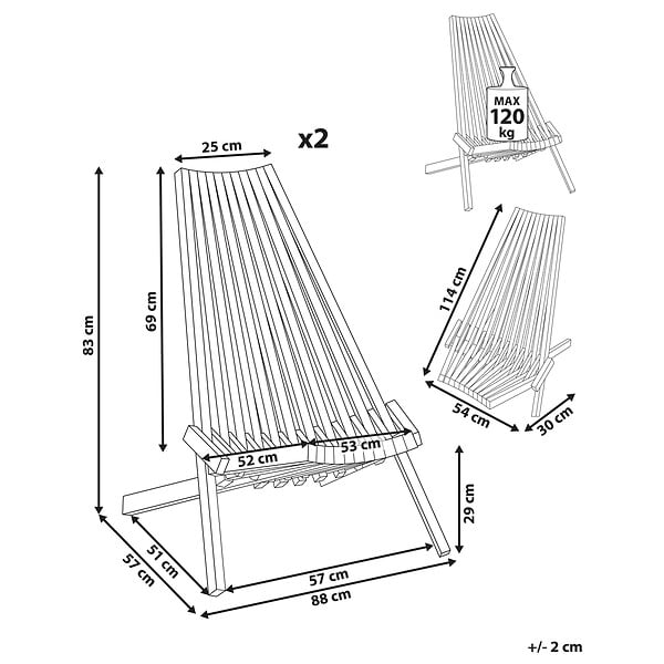 BELIANI - Lot de 2 chaises de jardin BELLANO Acacia Marron - large
