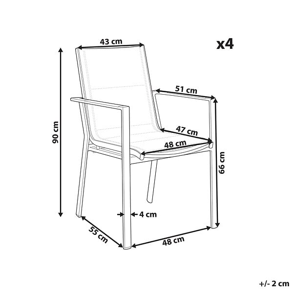 BELIANI - Lot de 4 chaises de jardin BUSSETO Métal Gris - large