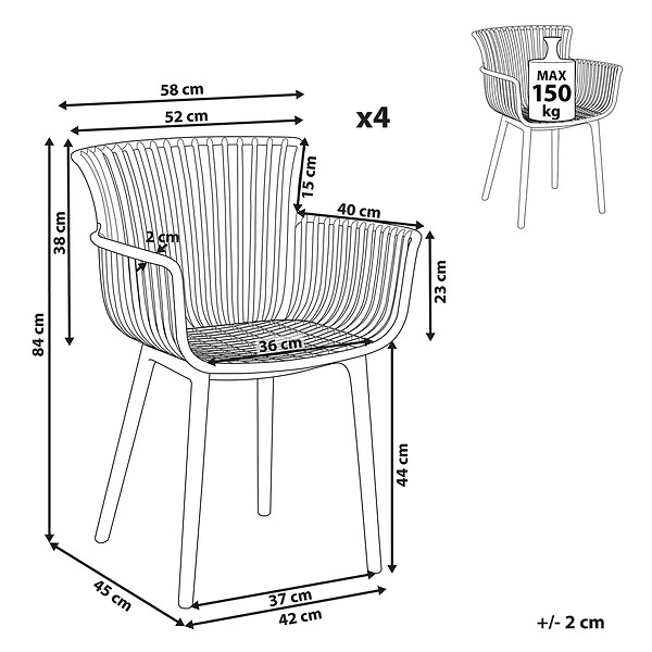 BELIANI - Lot de 4 chaises de jardin PESARO Bleu clair - large