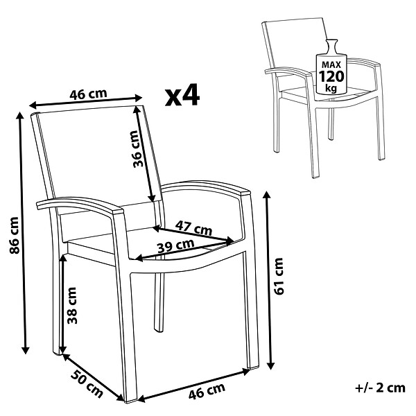 BELIANI - Lot de 4 chaises de jardin PERETA Métal Gris - large