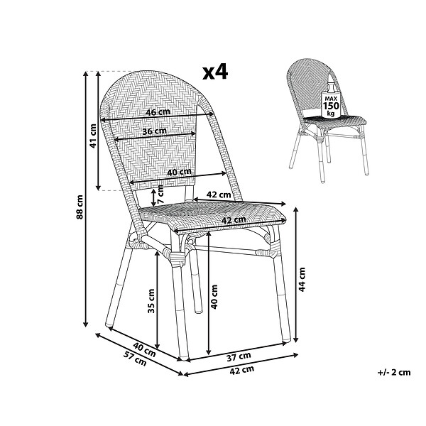 BELIANI - Lot de 4 chaises de jardin RIFREDDO Bleu - large