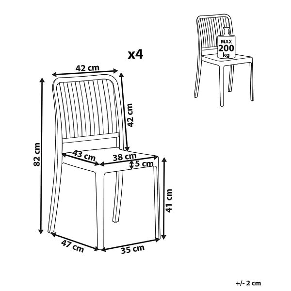 BELIANI - Lot de 4 chaises de jardin SERSALE Matière synthétique Noir - large