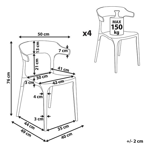 BELIANI - Lot de 4 chaises de jardin GUBBIO Bleu paon - large