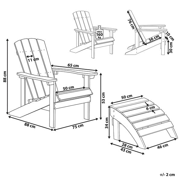BELIANI - Chaise de jardin ADIRONDACK Rouge - large