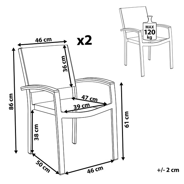 BELIANI - Lot de 2 chaises de jardin PERETA Métal Gris - large