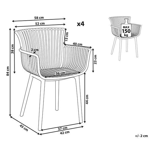 BELIANI - Lot de 4 chaises de jardin PESARO Rose - large