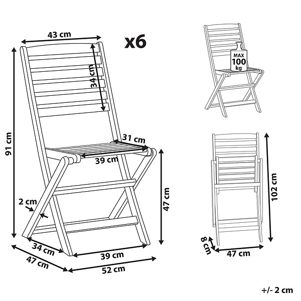 BELIANI - Lot de 6 chaises de jardin TOLVE Acacia Marron - large
