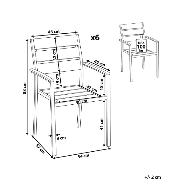 BELIANI - Lot de 6 chaises de jardin VERNIO Noir - large