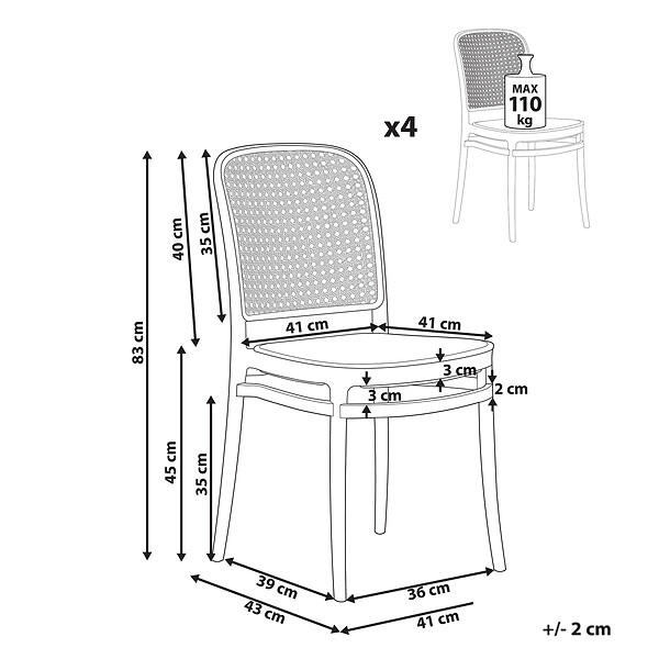 BELIANI - Lot de 4 chaises de jardin PLOSE Blanc/beige - large