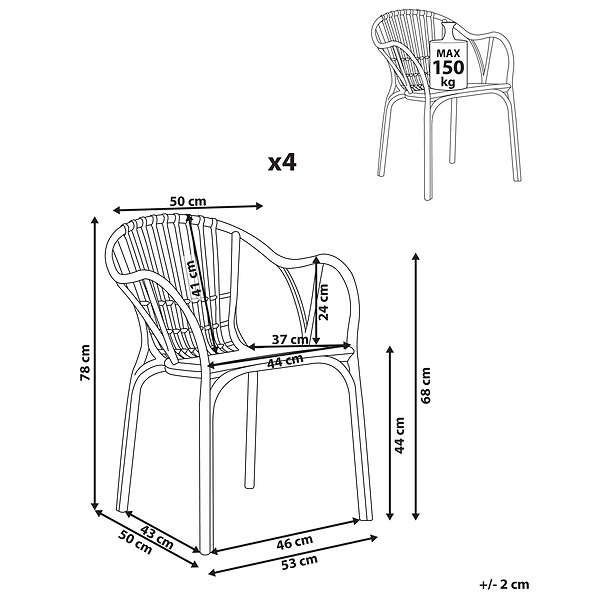 BELIANI - Lot de 4 chaises de jardin ANDORA Beige - large