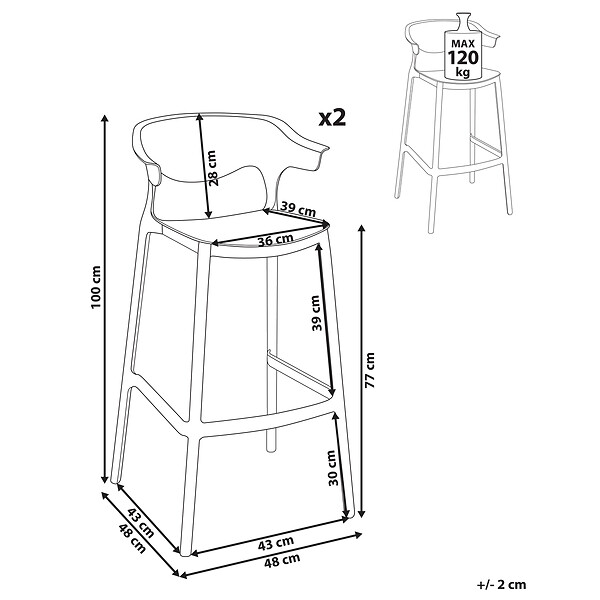 BELIANI - Lot de 2 chaises de bar de jardin GUBBIO Noir - large