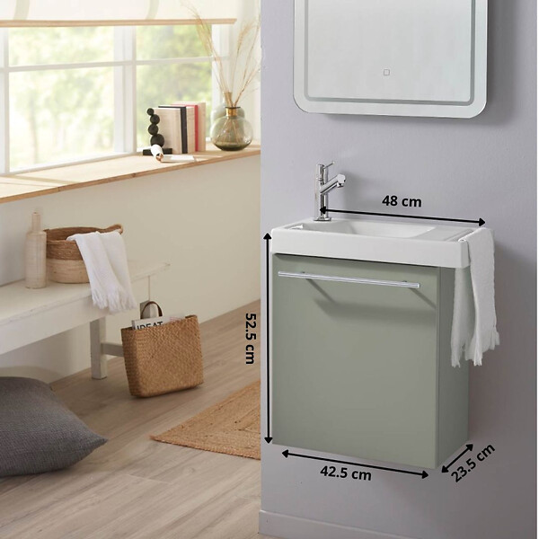 PLANETE BAIN - Pack lave-mains Vert avec porte serviette - Mitigeur à gauche - L.48 X H. 52.5 cm - Houston - large