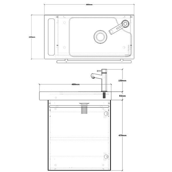 PLANETE BAIN - Meuble lave-mains pour wc blanc avec porte serviette et mitigeur à droite - large