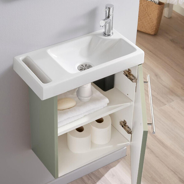 PLANETE BAIN - Pack lave-mains Vert avec porte serviette - Mitigeur à droite - L.48 X H. 52.5 cm - Houston 2 - large