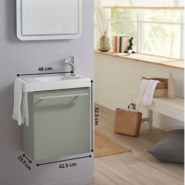 PLANETE BAIN - Pack lave-mains Vert avec porte serviette - Mitigeur à droite - L.48 X H. 52.5 cm - Houston 2 - large