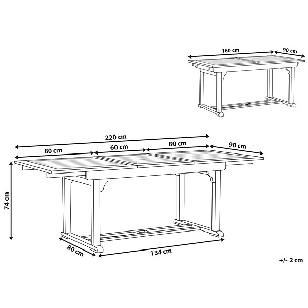 BELIANI - Table de salle à manger de jardin extensible TOSCANA 160/220 cm 90 cm Acacia Marron foncé - large