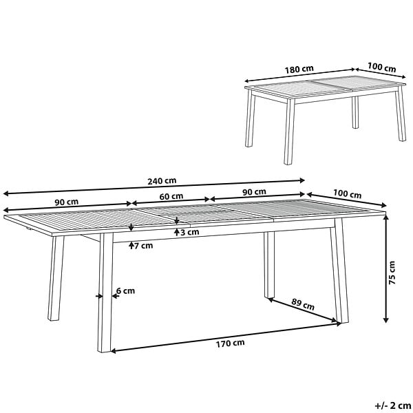 BELIANI - Table de salle à manger de jardin extensible CESANA 180/240 cm 100 cm Acacia Marron clair - large