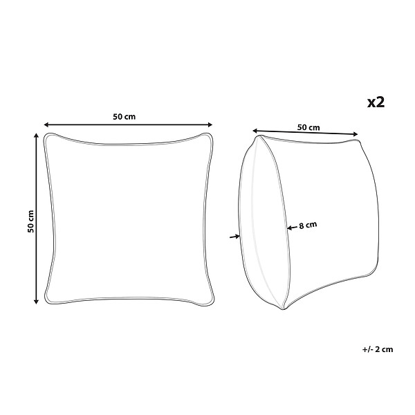 BELIANI - Lot de 2 coussins décoratifs MILAS Lin 50 x 50 cm Noir/blanc À rayure - large
