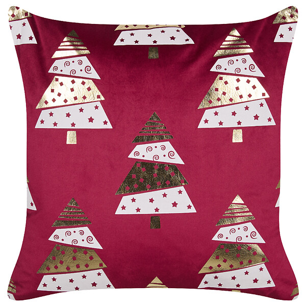 BELIANI - Lot de 2 coussins décoratifs GOLDSPRUCE Velours 45 x 45 cm Rouge Motif de Noël - large