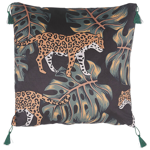 BELIANI - Lot de 2 coussins décoratifs KUHI Velours 45 x 45 cm Noir Motif animal - large