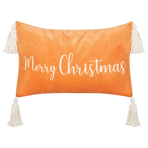 BELIANI - Lot de 2 coussins décoratifs LITHOPS Velours 30 x 50 cm Orange Motif de Noël - large